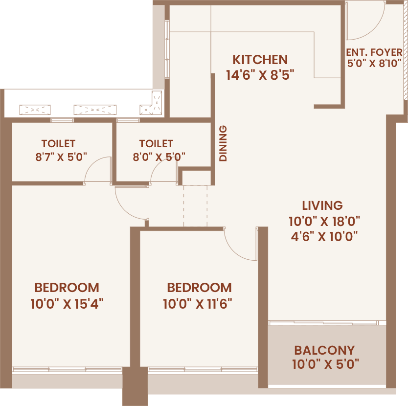 Pawar Skyora 2 BHK Sky-Hi Residence Unit Floor Plan